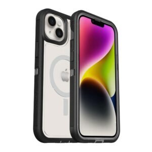 OTTERBOX Apple iPhone 14 / iPhone 13 Defender Series XT Clear Case with MagSafe - Black Crystal (77-90062), 5X Military Standard Drop Protection