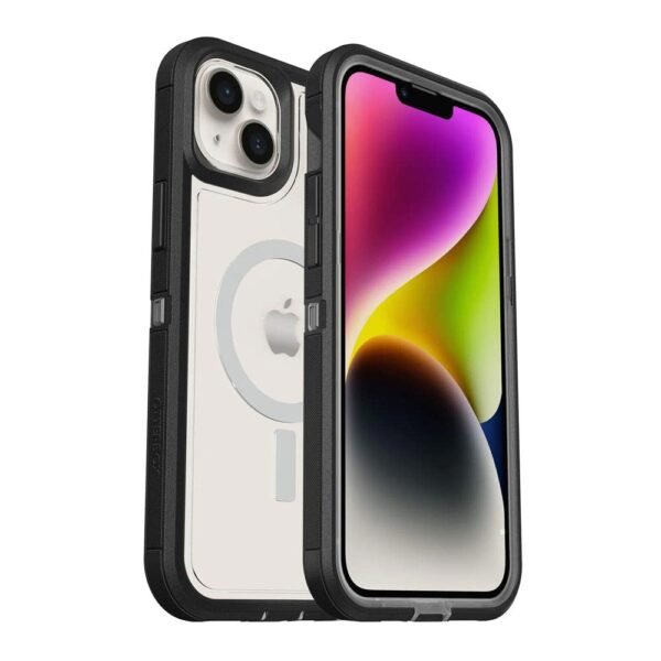 OTTERBOX Apple iPhone 14 / iPhone 13 Defender Series XT Clear Case with MagSafe - Black Crystal (77-90062), 5X Military Standard Drop Protection
