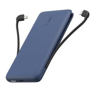 Belkin BOOSTCHARGE Plus 10K Portable Charger and Power Bank (10000mAh with Built-in Lightning (MFI) and USB-C Cable and Additional USB-C Charging Port) - Blue