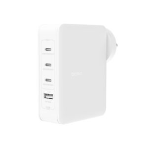 Belkin 140W 4-Port Gan Wall Charger | Travel Plug USB -C PD Fast Charge | Compatible For iPhone, Samsung Galaxy, Google Pixel, Ipad, Macbook, Laptop, Tablet, HP, Dell, Lenovo | 2 Years Warranty, White