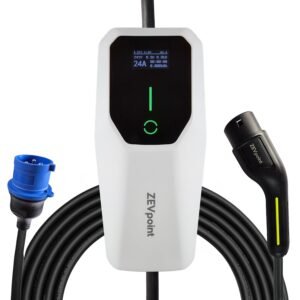 Zevpoint 7.5 kW EV Charger | Carry Bag + Holder Clips + CEE Socket | 32A, Waterproof | 5m Cable, 3” Display | Adjustable Power | Auto Cut, Overload & Earthing Protection | 5-Yr Warranty | Dash