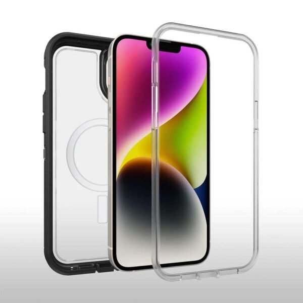 OTTERBOX Apple iPhone 14 / iPhone 13 Defender Series XT Clear Case with MagSafe - Black Crystal (77-90062), 5X Military Standard Drop Protection - Image 3